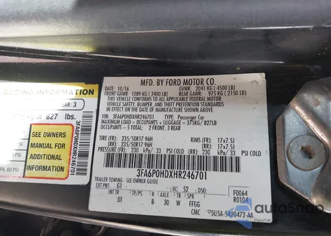 2017 Ford Fusion Se z USA, uszkodzony, nr VIN 3FA6P0HDXHR246701